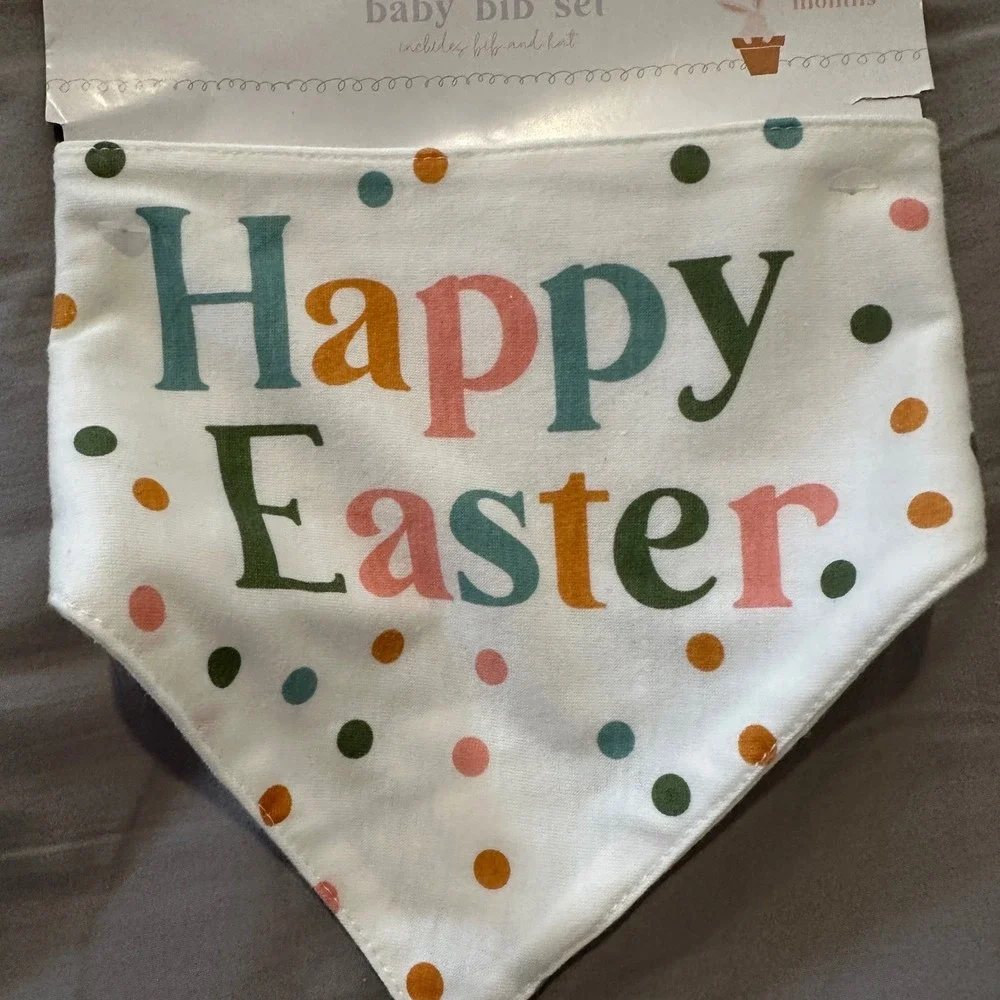 Happy Easter Baby Bib and Bunny Ear Hat Set White 0-12 Months 2‎ Piece Holiday